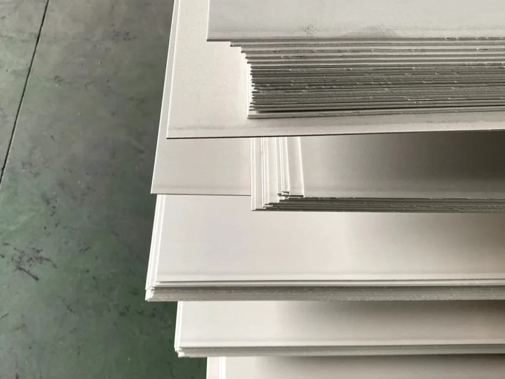 Stack of 316 stainless steel sheets in our Wuxi warehouse