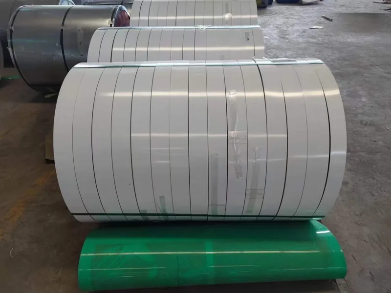 Slit PPGI coils with white paint, strapped for shipping